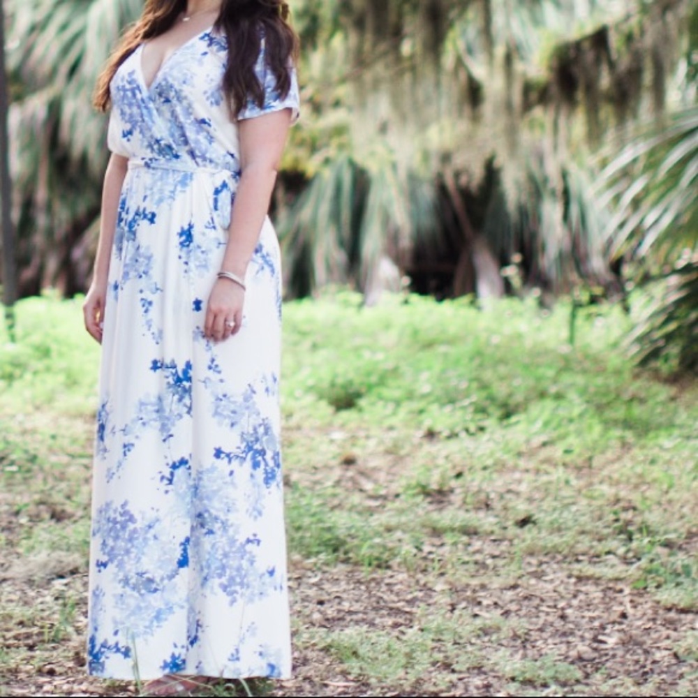 Vici collection watercolor floral wrap maxi dress